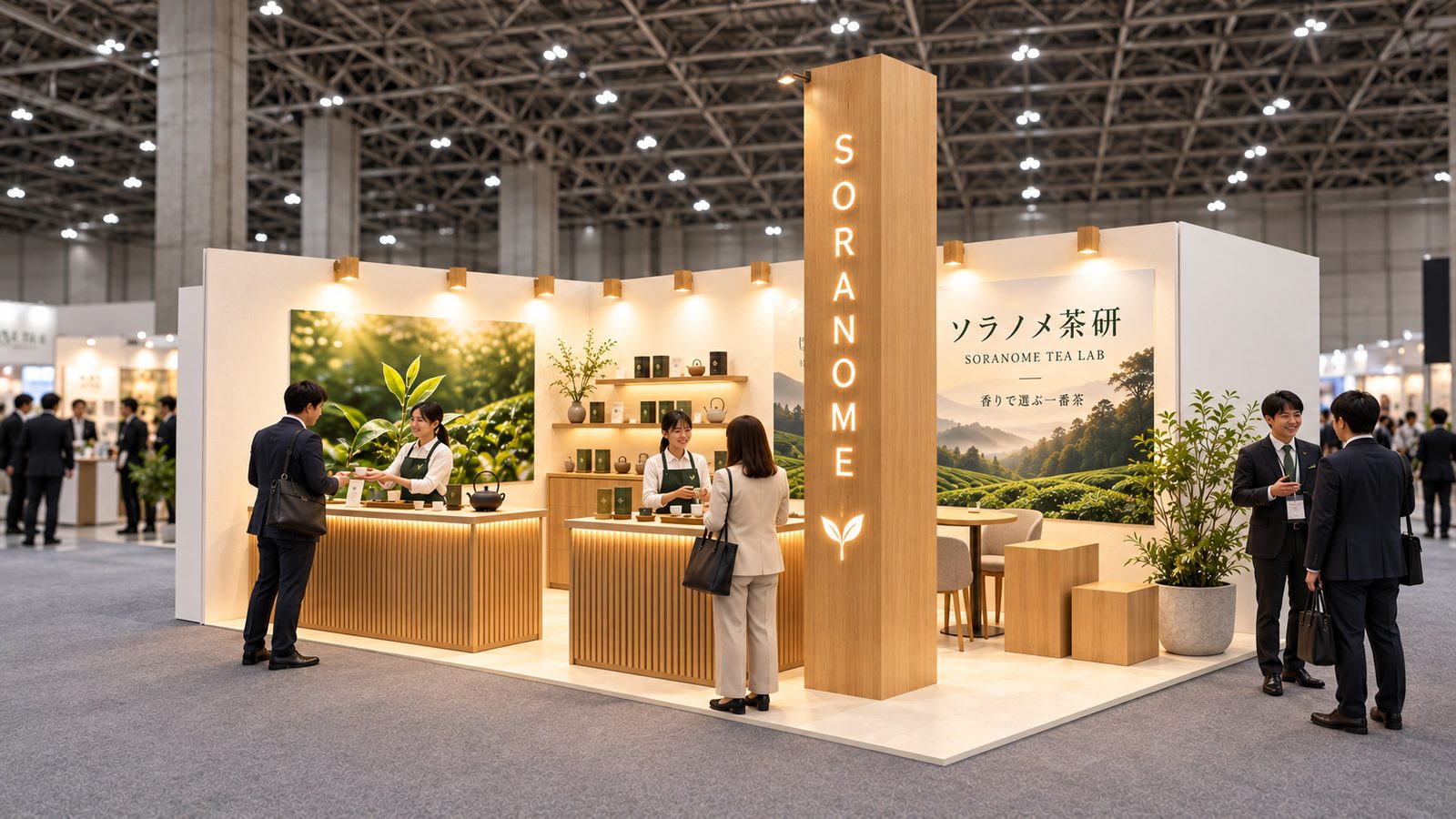 2小間の角小間ブースの完成イメージ。日本茶ブランドの作例