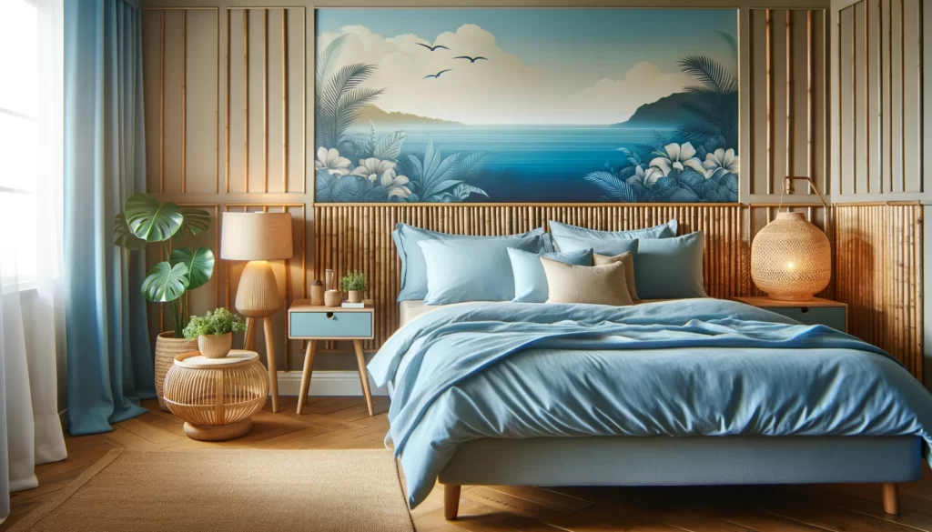 ハワイの夜を感じる落ち着きのあるデザインの寝室
