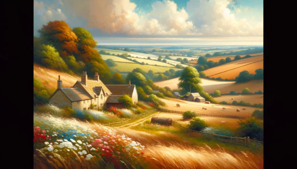 a painting style that embodies the theme of "pastoral warmth and natural beauty.