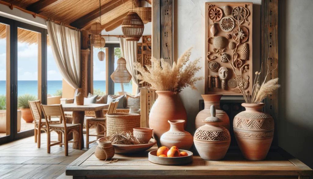 Terracotta and Artisan Materials: Focusing on the beauty of handcrafted elements, this image captures the unique textures and warm, earthy tones of terracotta and ceramic materials, adding personality and depth to the space.