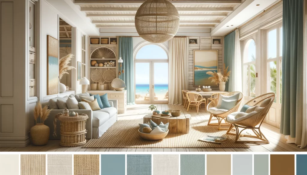  the American Coastal style for your interior spaces, emphasizing the use of natural materials and a bright, refreshing color scheme.