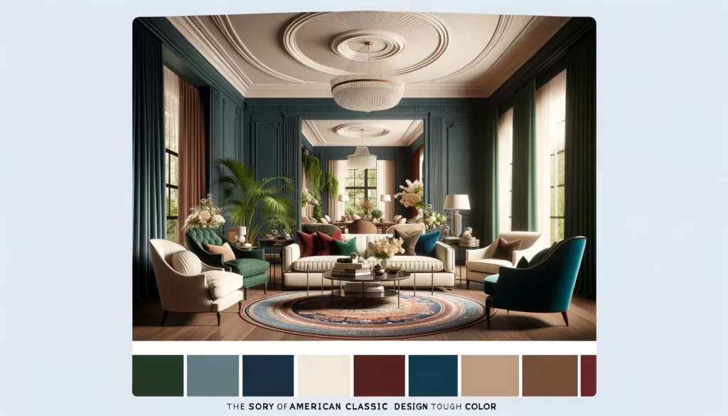 vividly portrays the essence of American Classic interior design through its color story