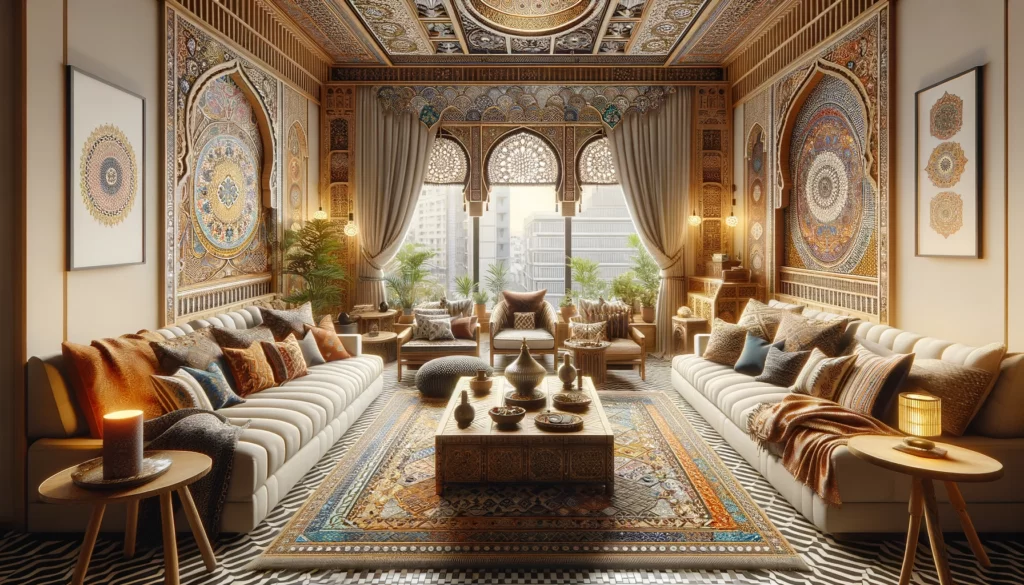 日本のマンションのリビングに地中海スタイル:モロッコを取り入れた例