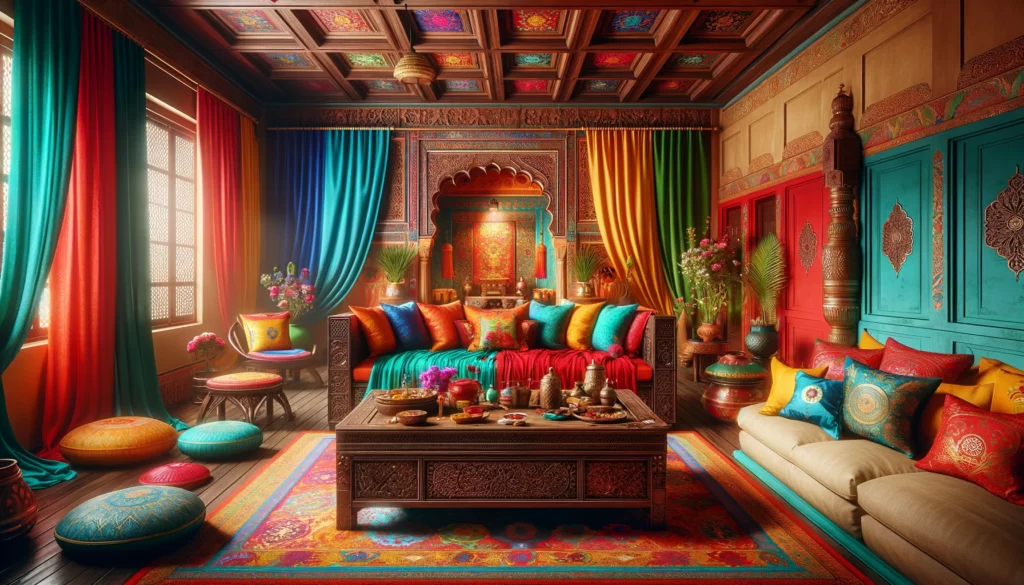 鮮やかな色彩のインドの色をテーマにした部屋
