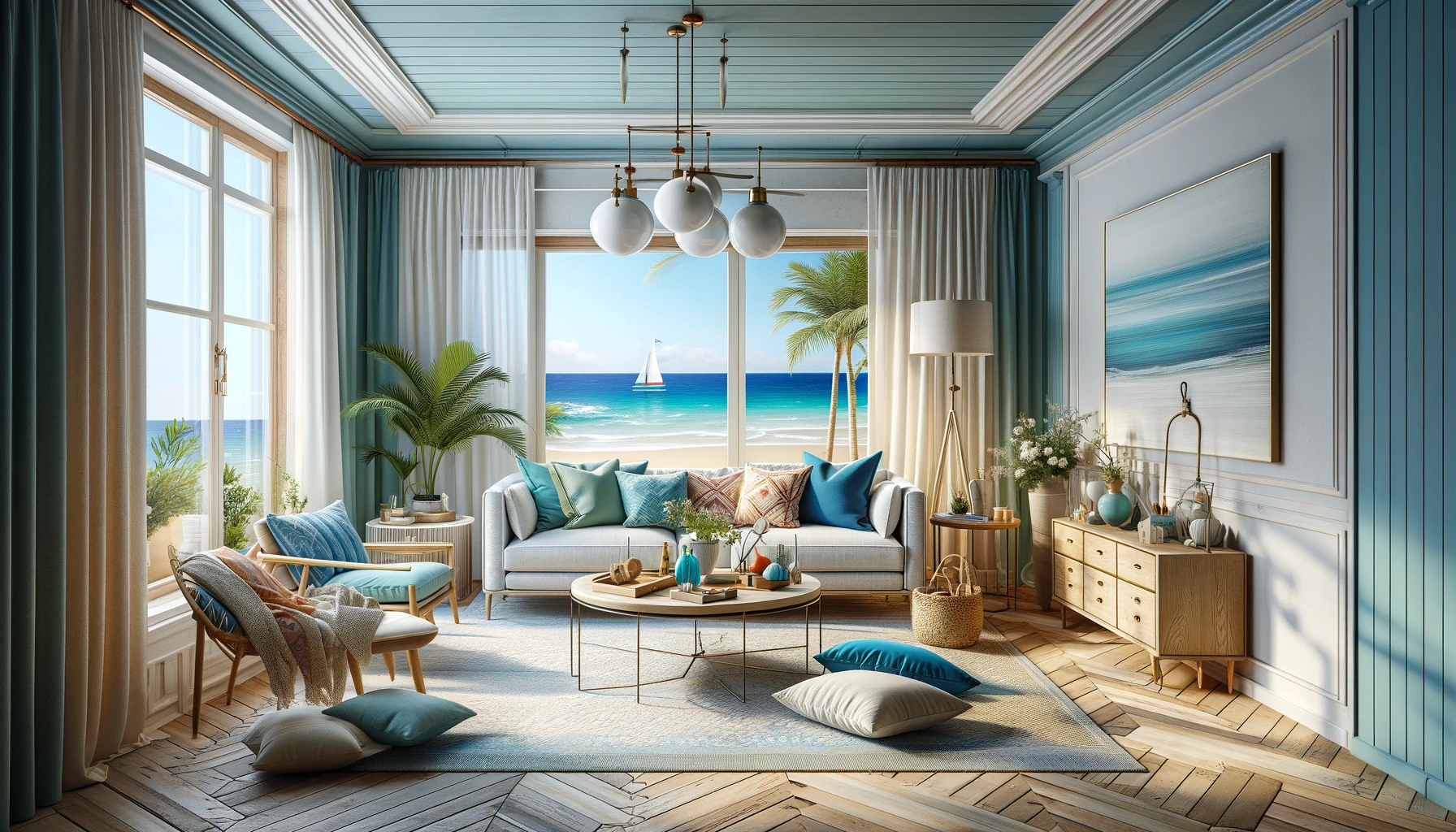 海辺のリゾートスタイルをリビングに!アメリカンコースタルスタイルで明るく快適なインテリアを | EconoChicInteriors