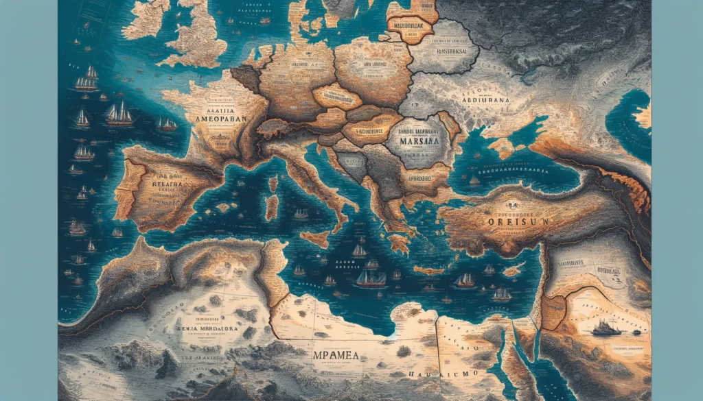 地中海沿岸地域の地図のイメージ