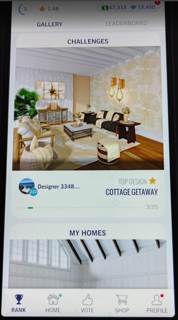 『Design Home』アプリ内のRANK画面