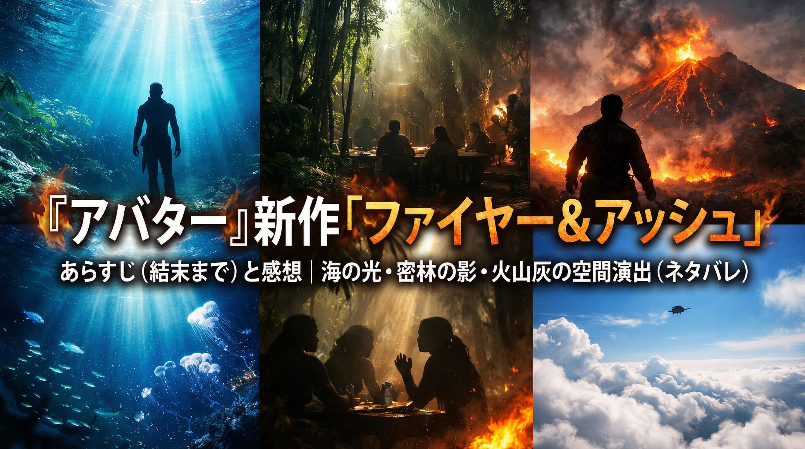 cinematic photorealistic volcanic scene, wide 16:9, volcanic ash in the air, muted sky, fire burning in the foreground creating strong backlight, ritual atmosphere without showing people, no text, no symbols, dramatic contrast, film still realism